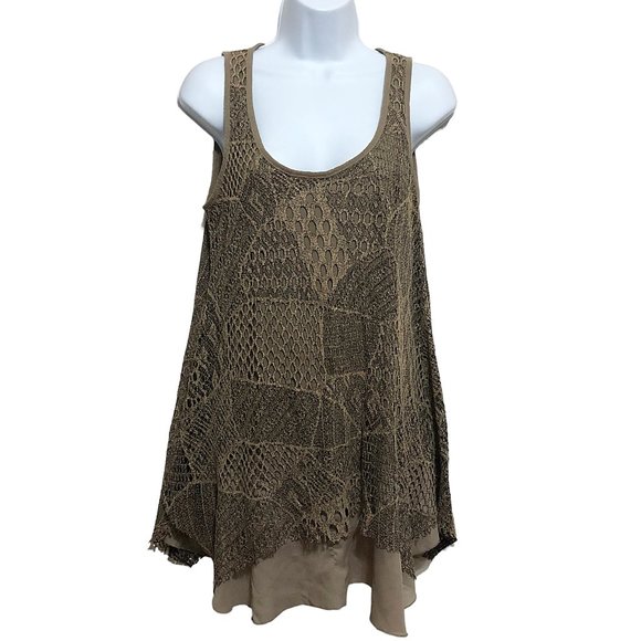Grace Fashion Grunge Brown Lace Layered Flowy Tank Top - Picture 1 of 7